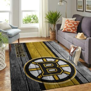 Boston Bruins Nhl Team Logo Area Rugs Wooden Style Sports