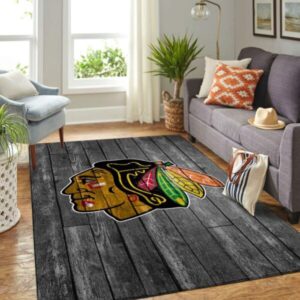 Chicago Blackhawks Nhl Area Rugs Hockey Team Logo Gray Wooden