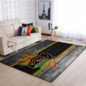Chicago Blackhawks Nhl Team Logo Area Rugs Wooden Style Sports