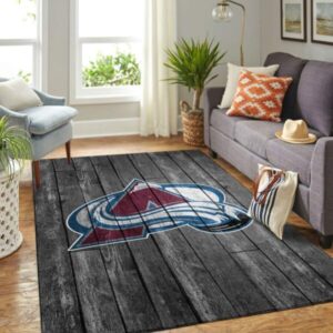 Colorado Avalanche Nhl Team Logo Grey Area Rugs Wooden Style Sports