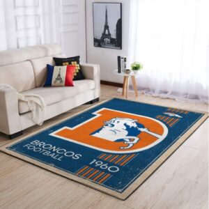 Denver Broncos Nfl Area Retro Style Team Logo Sports Rug Regtangle