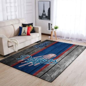 Los Angeles Dodgers Mlb Team Logo Area Rugs Wooden Style Sports