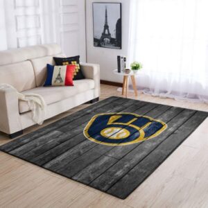 Milwaukee Brewers Mlb Team Logo Grey Area Rugs Wooden Style Sports