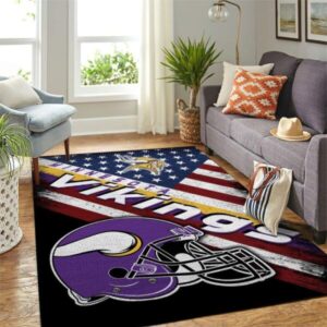Minnesota Vikings Nfl Area Rugs Team Logo American Flag Style Sports