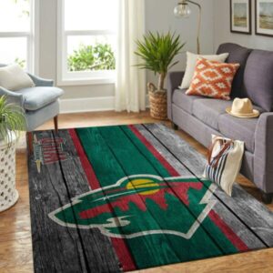 Minnesota Wild Nhl Team Logo Area Rugs Wooden Style Sports