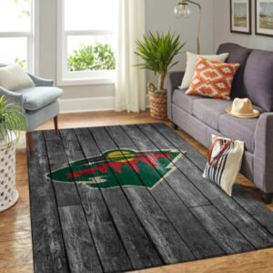 Minnesota Wild Nhl Team Logo Grey Area Rugs Wooden Style Sports