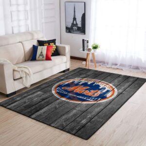 New York Mets Mlb Area Baseball Team Logo Wooden Rug Regtangle