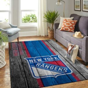 New York Rangers Nhl Team Logo Area Rugs Wooden Style Sports