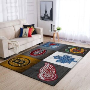 Nhl Original Six Hockey Team Area Rug Retro Logo Vintage